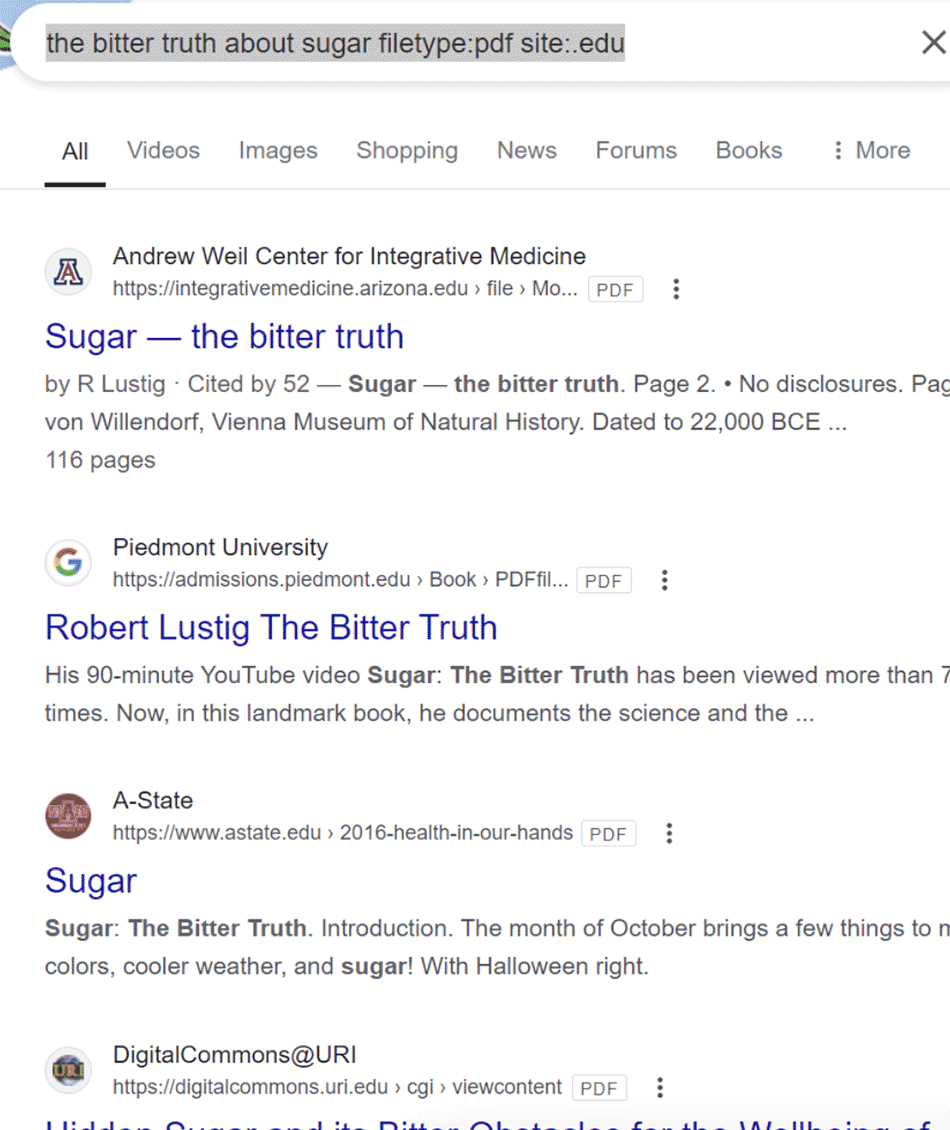 Google search: the bitter truth about sugar filetype: pdf site: edu