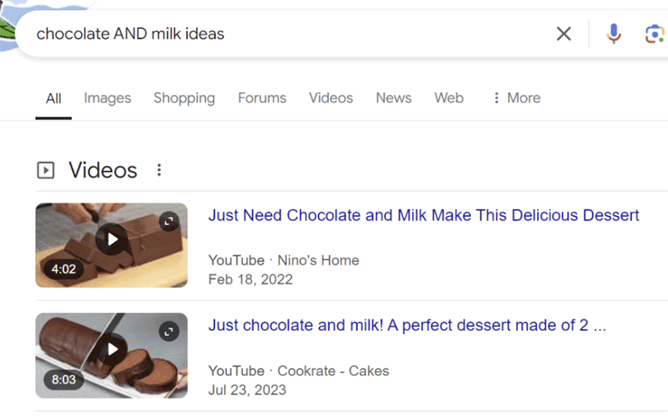 Google search: chocolate AND milk ideas