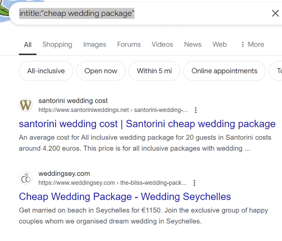 Google search: intitle: cheap wedding package