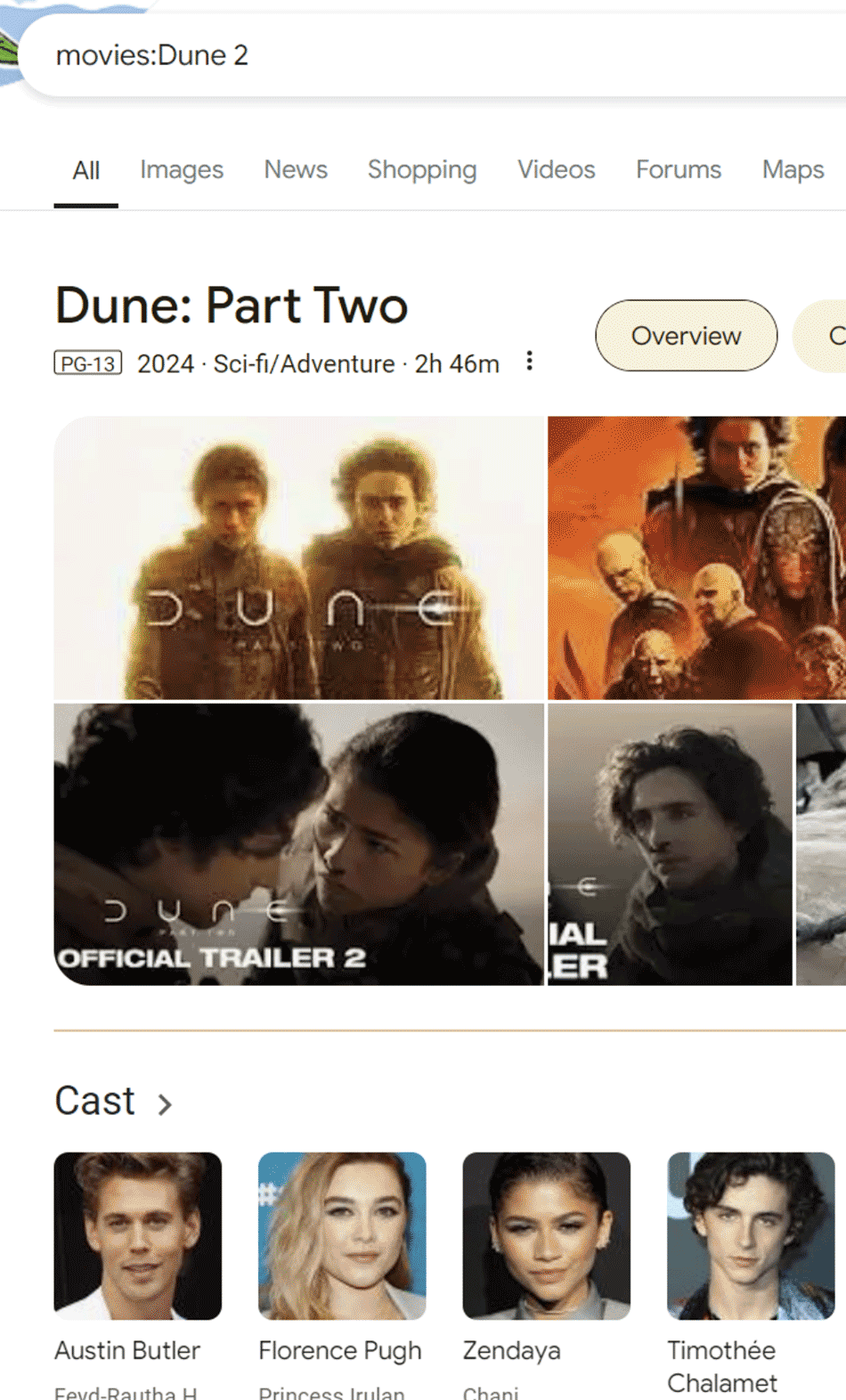 Google search: movies: Dune 2