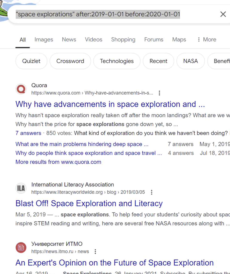 Google search: space explorations after: 2019-01-01 before: 2020-01-01